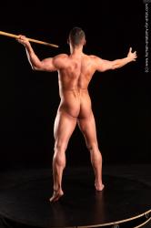 Nude Fighting with spear Man White Standing poses - ALL Muscular Short Brown Standing poses - simple Standard Photoshoot Realistic